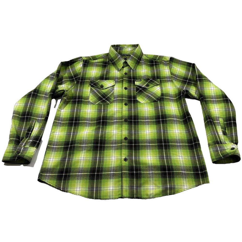 Dixxon Flannel Co Arsenic Mens Button Green Black Plaid Shirt L/S Pockets Sz XL
